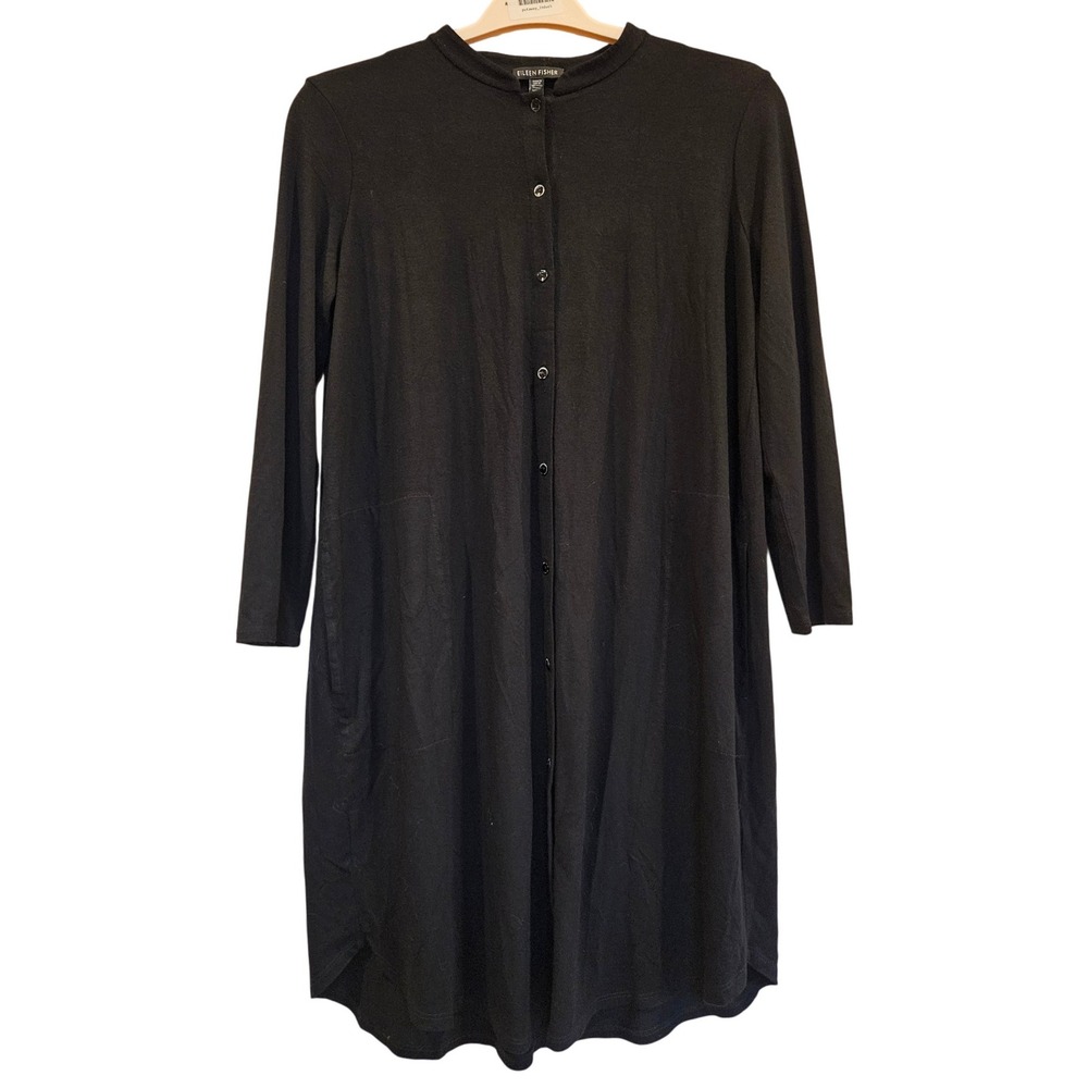 Eileen‎ Fisher Black Dress Long Sleeve Button Front Knit Tunic S